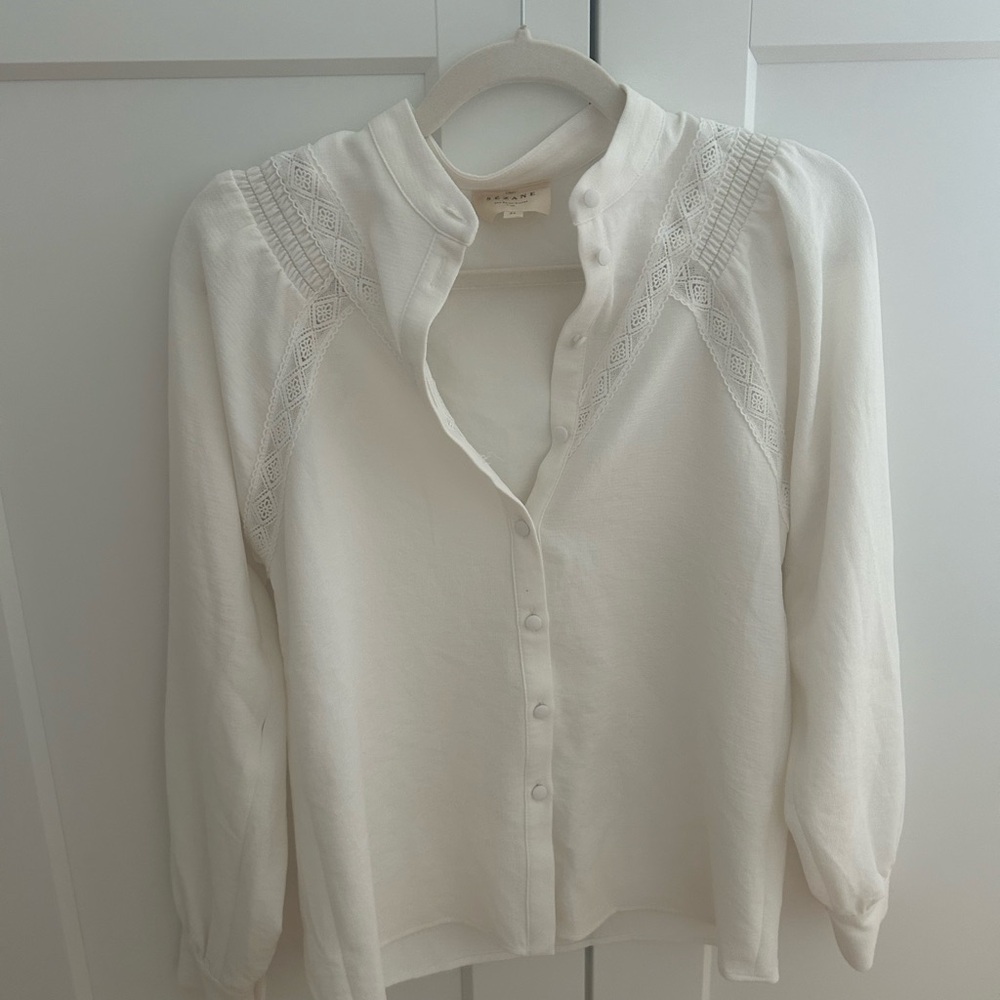 Sezane Cream Blouse with Textured Fabric